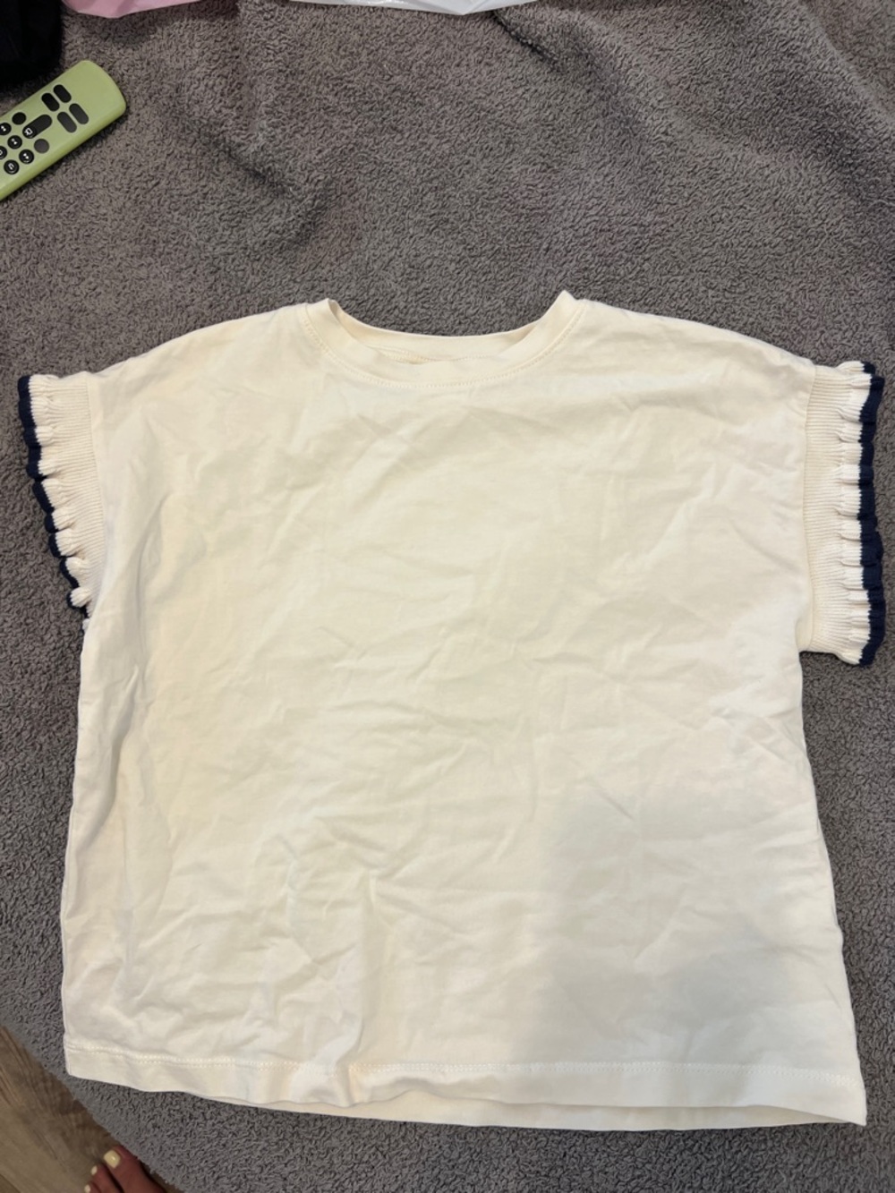 Zara Cream Short Sleeve Top with Navy Trim
